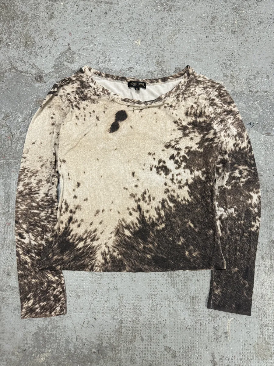FW1999 Roberto Cavalli Furry Cowprint Movement Longsleeves - Image 2