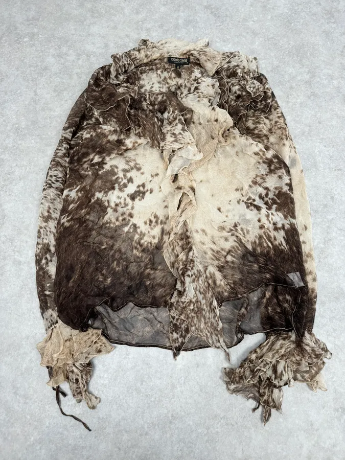 FW1999 Roberto Cavalli Furry Movement Brown & White Blouse Shirt