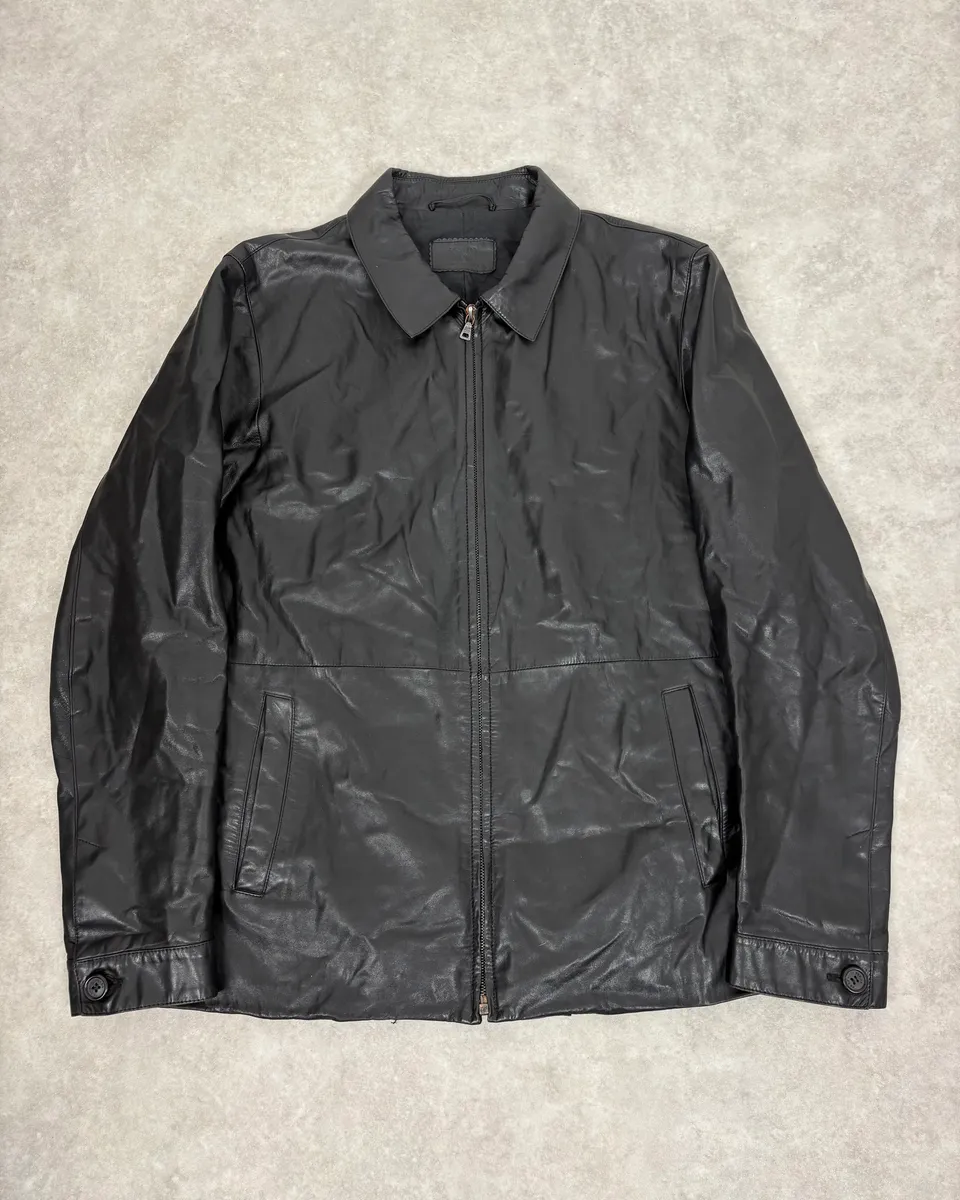 FW2000 Prada Black Minimalist Leather Jacket