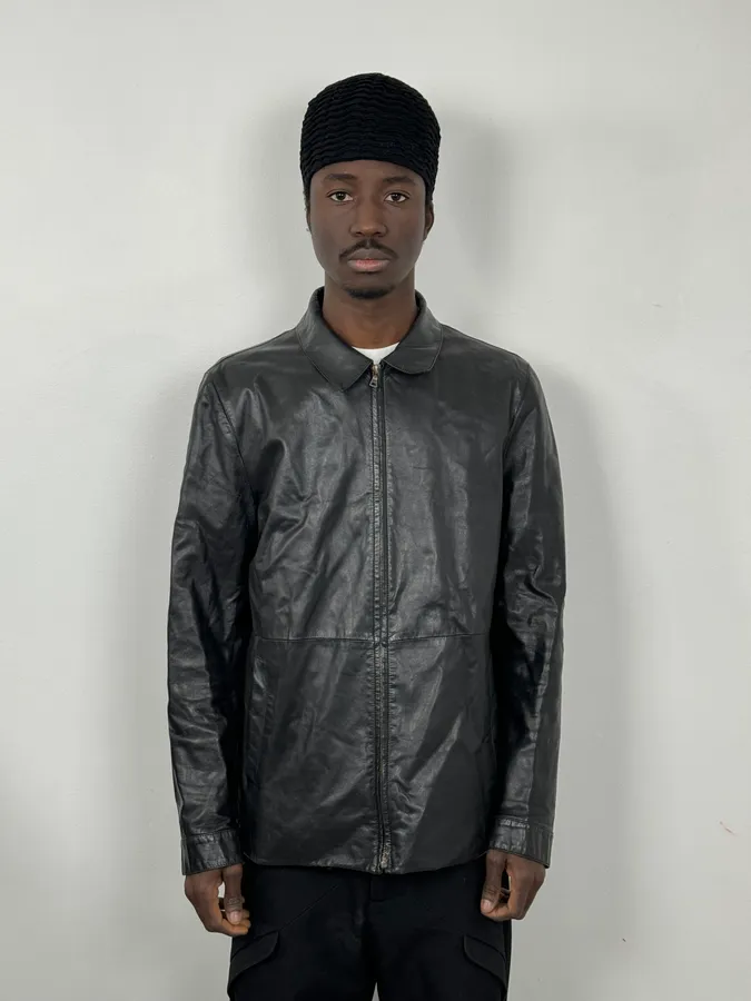 FW2000 Prada Black Minimalist Leather Jacket - Image 2
