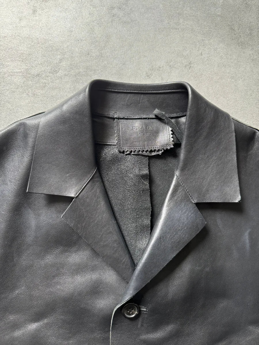 FW2000 Prada Black Pure Trench Leather Jacket - Image 3