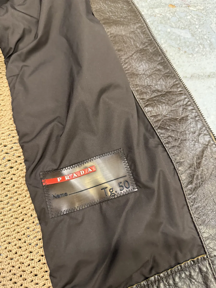 FW2000 Prada Brown & Beige Biker Leather Jacket - Image 10