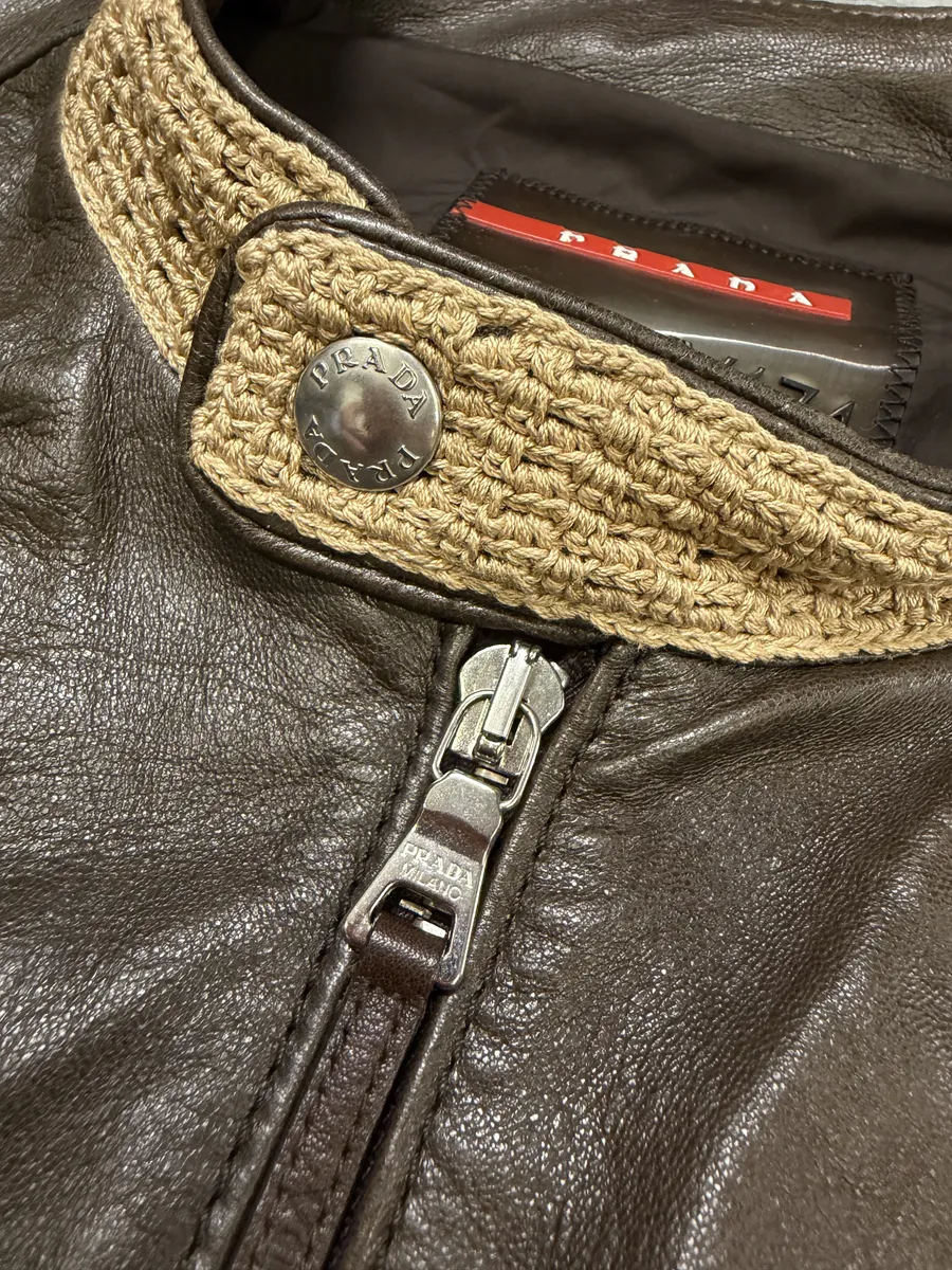 FW2000 Prada Brown & Beige Biker Leather Jacket - Image 12