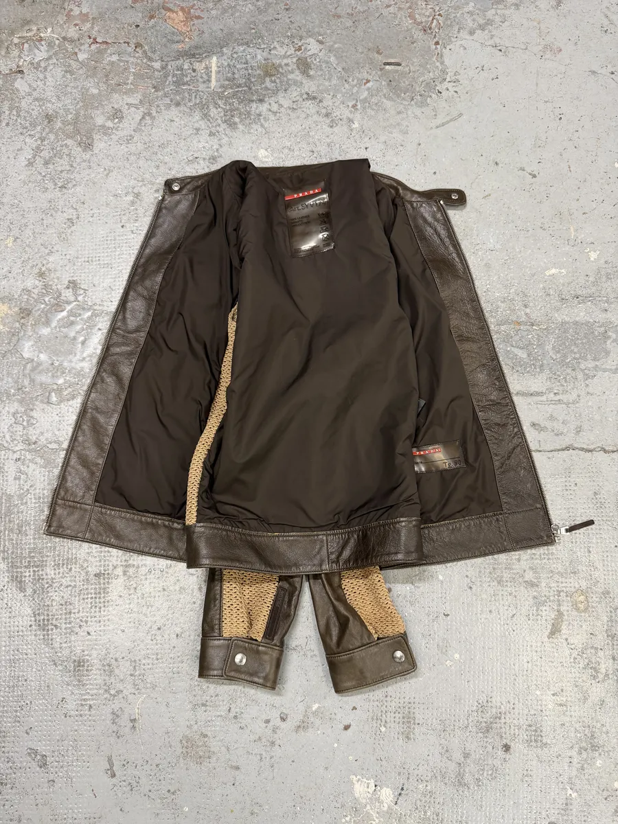 FW2000 Prada Brown & Beige Biker Leather Jacket - Image 8