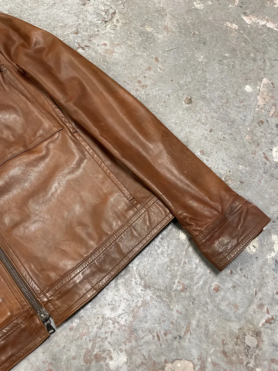 FW2000 Prada Brown Leather Minimalist Jacket - Image 11