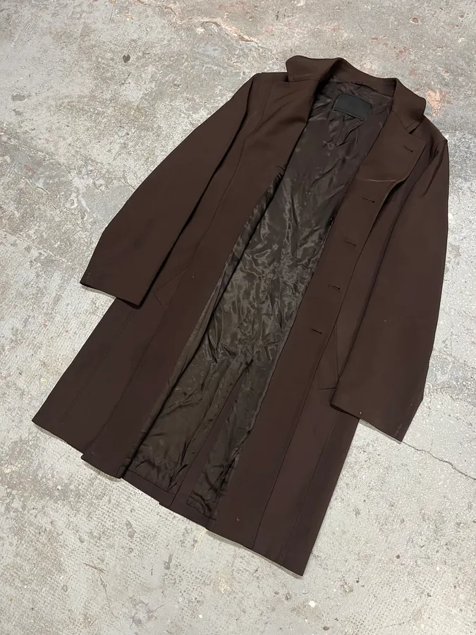 FW2000 Prada Brown Minimalist Long Trench Jacket - Image 5