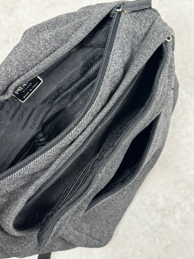 FW2000 Prada Grey Wool Technical Wool Crossbody Bag - Image 11