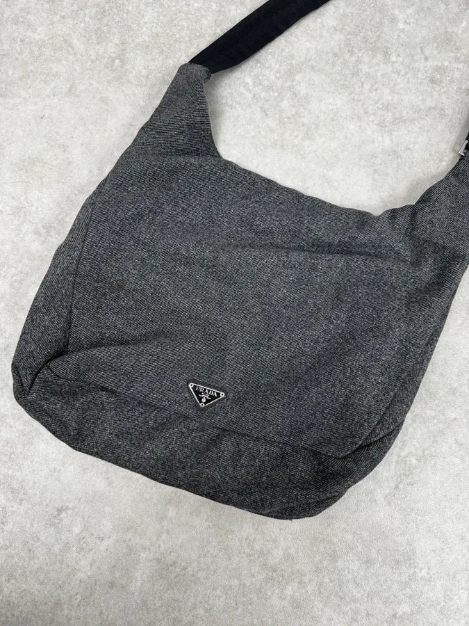 FW2000 Prada Grey Wool Technical Wool Crossbody Bag - Image 6