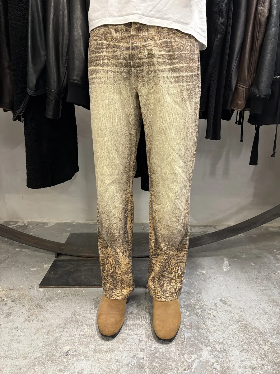 FW2000 Roberto Cavalli Beige Eroded Marble Pants - Image 2