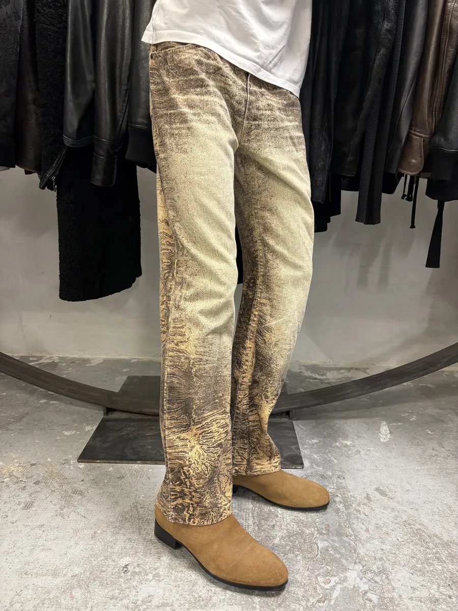 FW2000 Roberto Cavalli Beige Eroded Marble Pants - Image 3