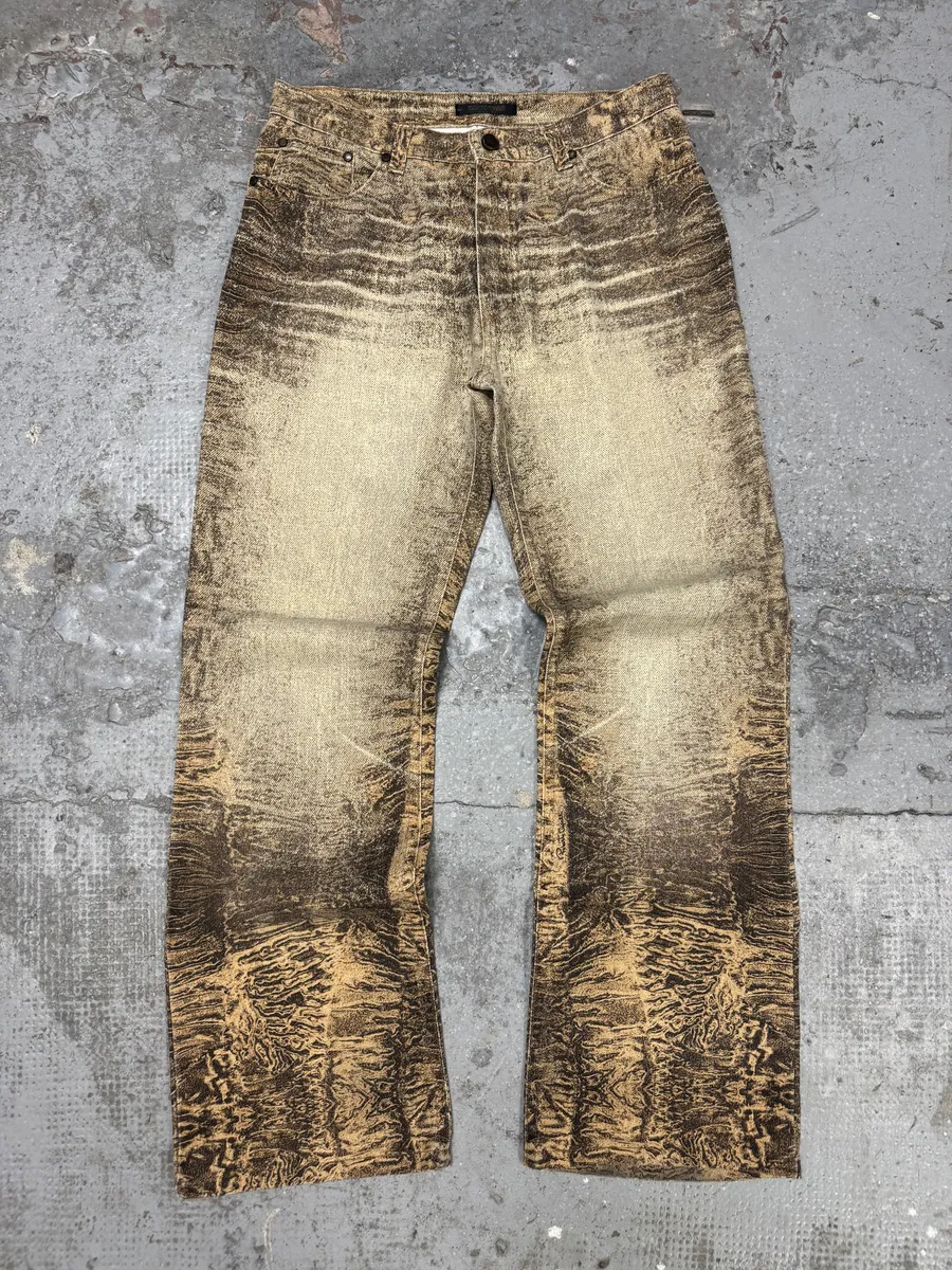 FW2000 Roberto Cavalli Beige Eroded Marble Pants - Image 6