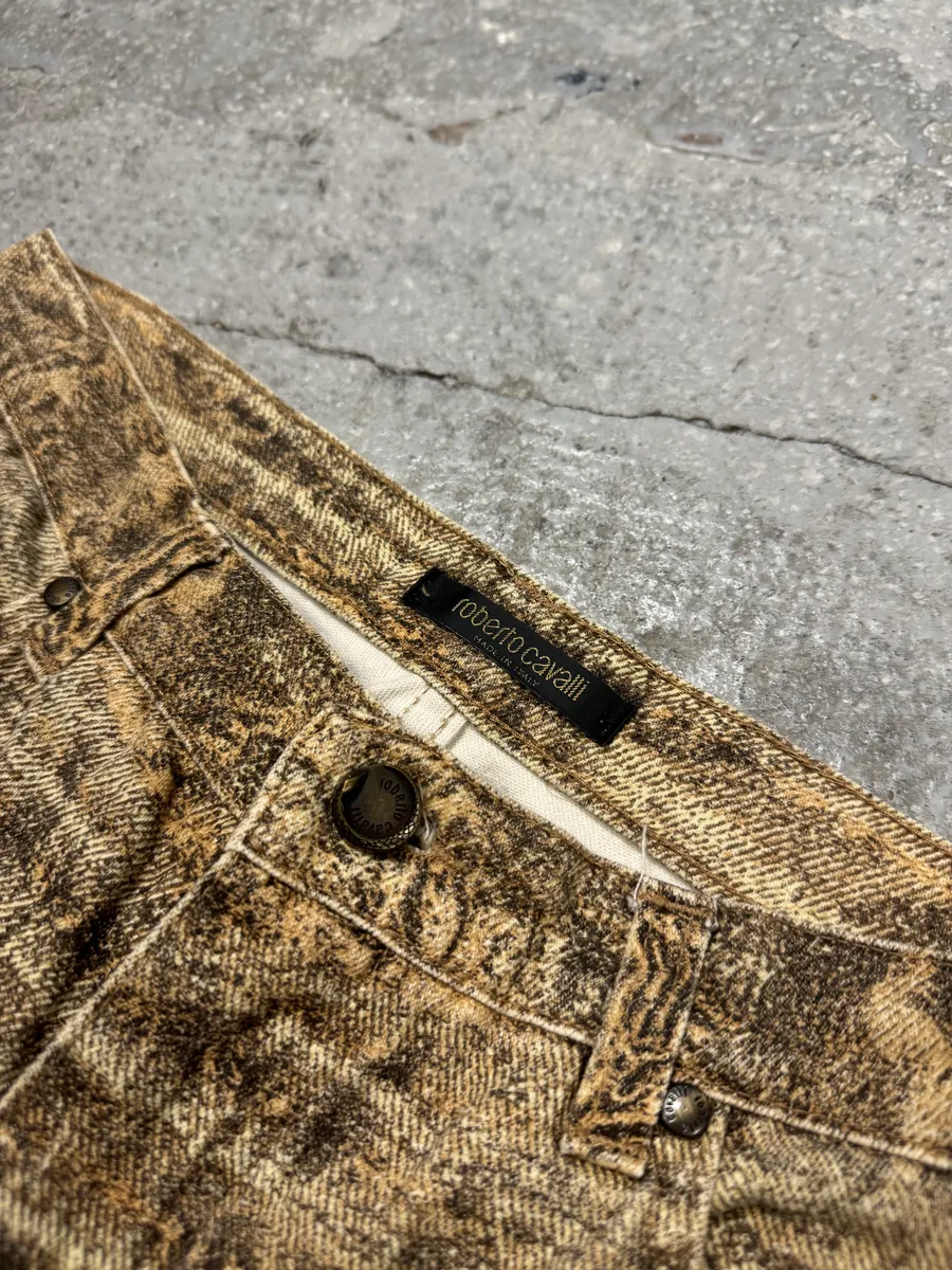 FW2000 Roberto Cavalli Beige Eroded Marble Pants - Image 9