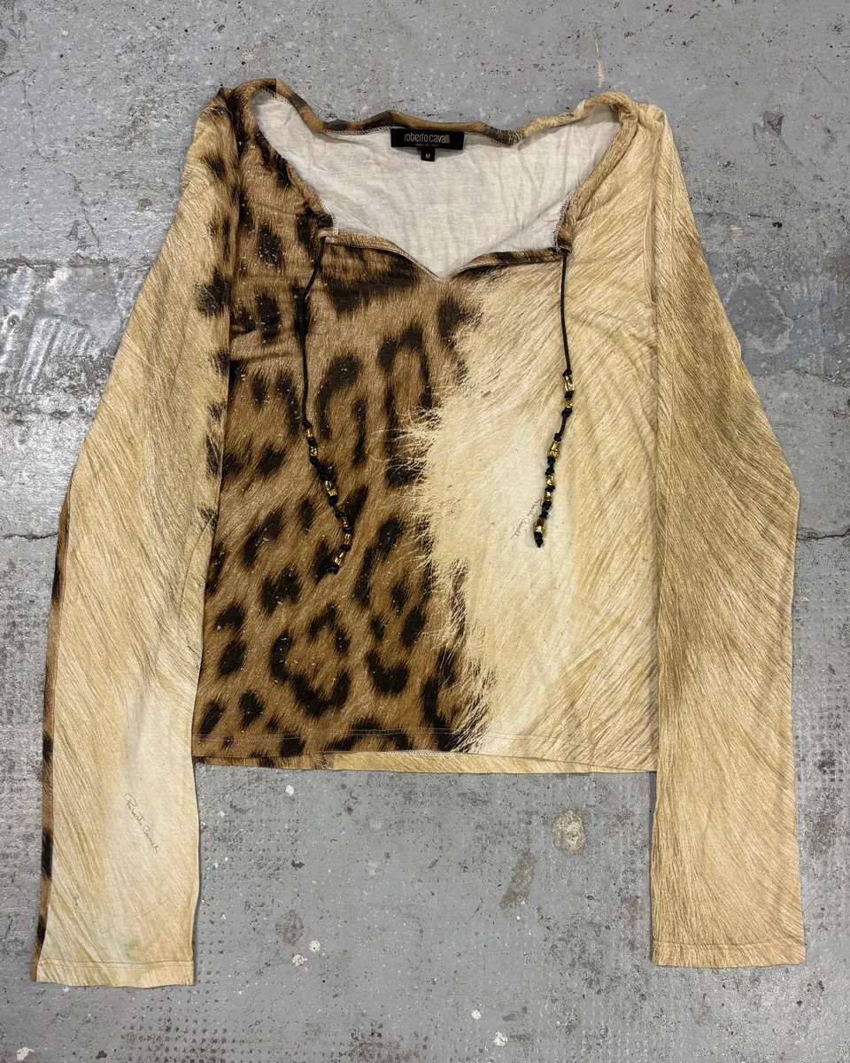 FW2000 Roberto Cavalli Beige Leopard Print Cardigan