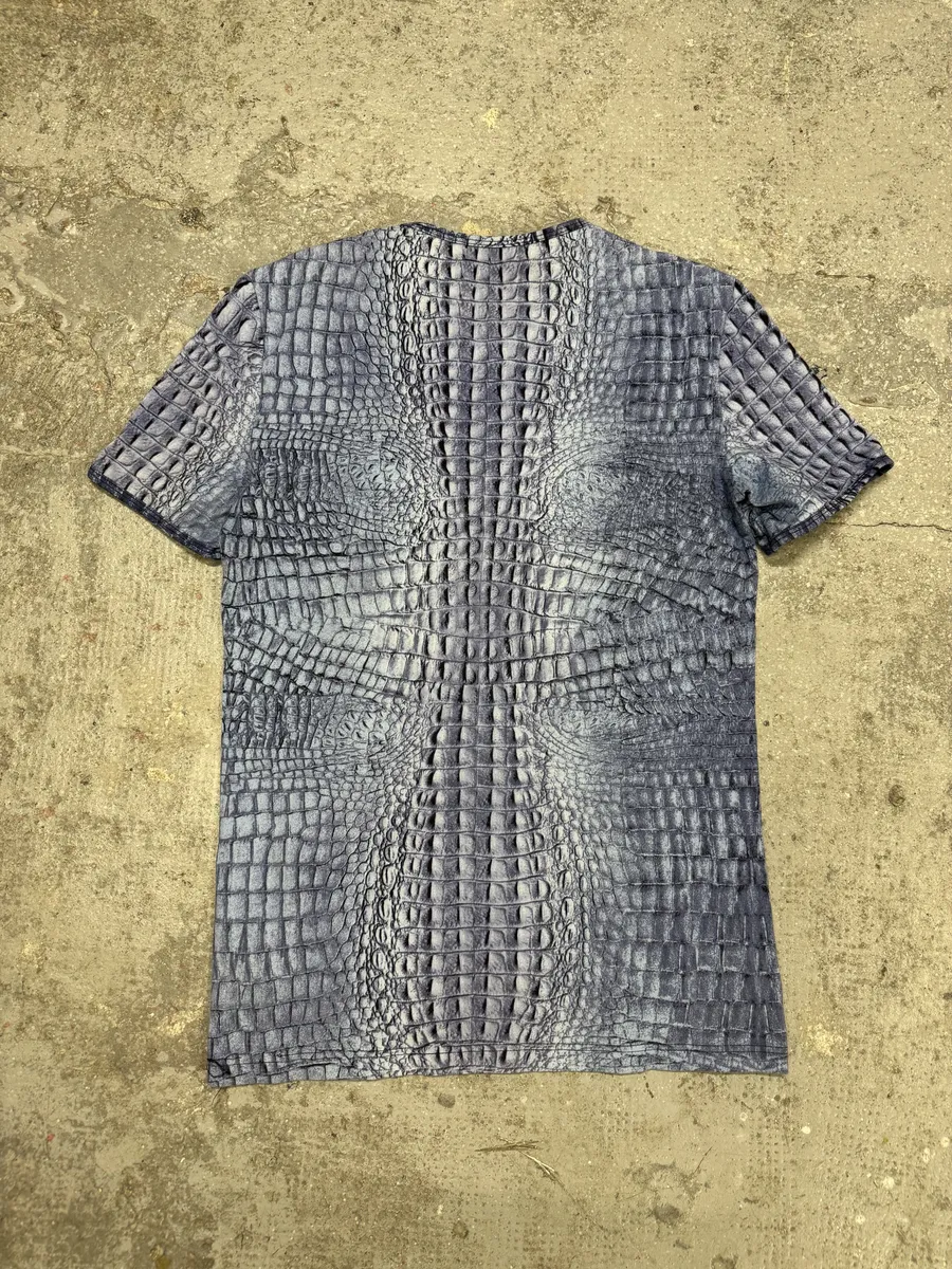 FW2000 Roberto Cavalli Blue Crocodile Effect Tee-Shirt - Image 2