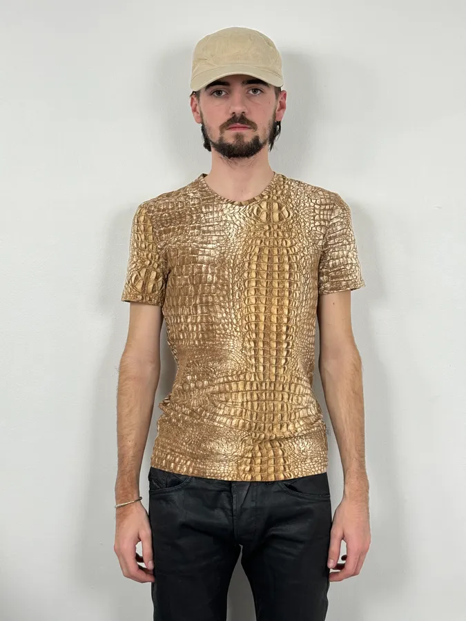 FW2000 Roberto Cavalli Brown Crocodile T-Shirt - Image 2