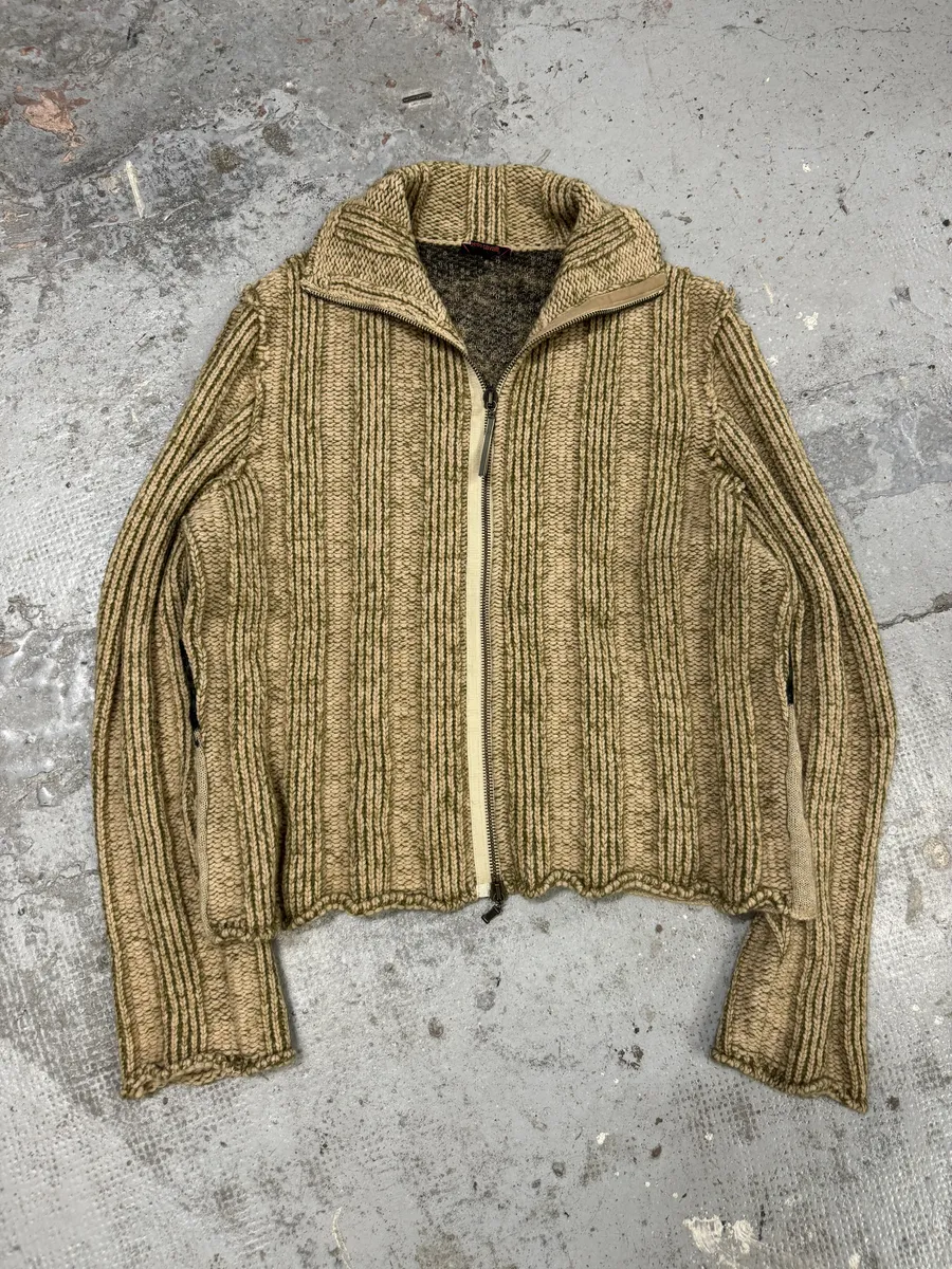 FW2000 Roberto Cavalli Camel Wool Tiger Back Zip-up Sweater - Image 8