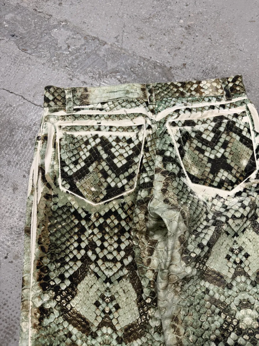 FW2000 Roberto Cavalli Snakeskin Green Effect Vibrant Pants - Image 7