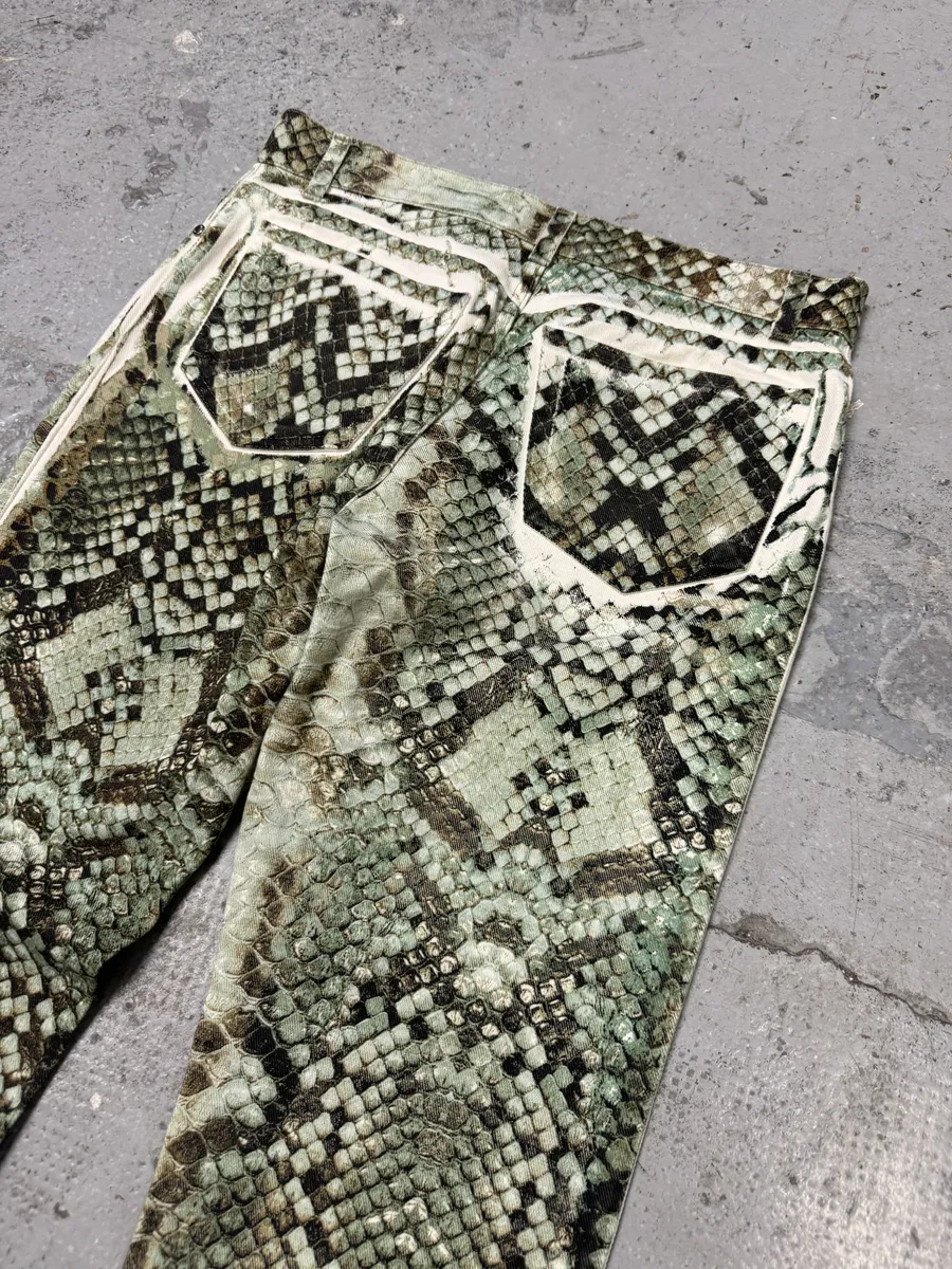 FW2000 Roberto Cavalli Snakeskin Green Effect Vibrant Pants - Image 8