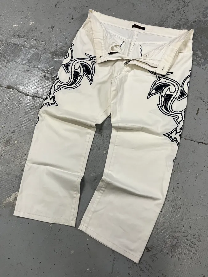 FW2000 Roberto Cavalli White & Navy Signature Pants - Image 3