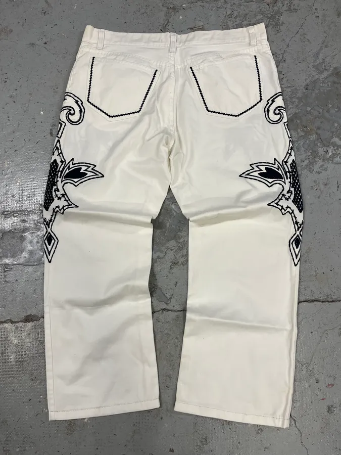 FW2000 Roberto Cavalli White & Navy Signature Pants - Image 4