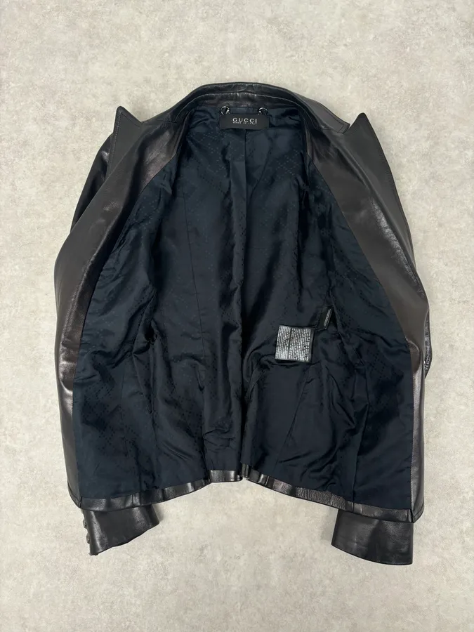 FW2001 Gucci Black Leather Minimal Blazer Jacket by Tom Ford - Image 8