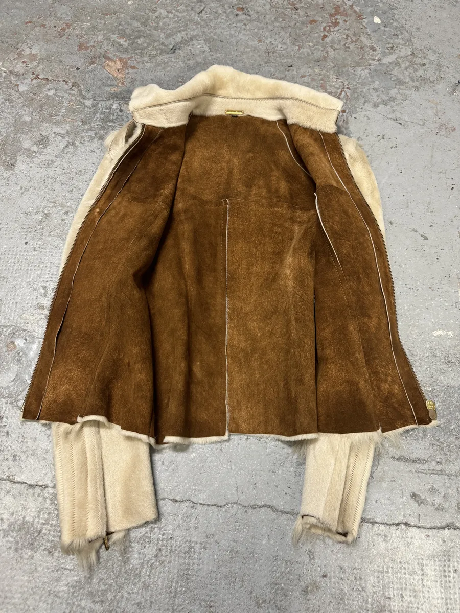 FW2001 Roberto Cavalli Biker Beige Pony Hair Leather Jacket - Image 2