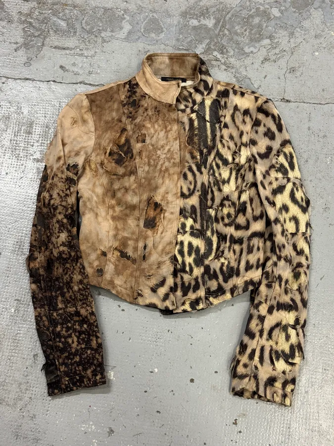 FW2001 Roberto Cavalli Destroyed Leopard Cropped Jacket