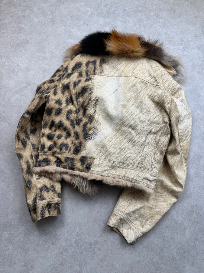 FW2001 Roberto Cavalli Fox Fur Leopard Denim Jacket - Image 10