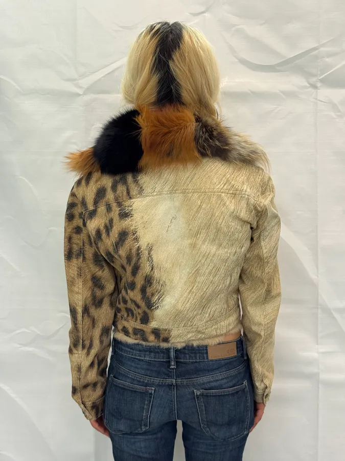 FW2001 Roberto Cavalli Fox Fur Leopard Denim Jacket - Image 3