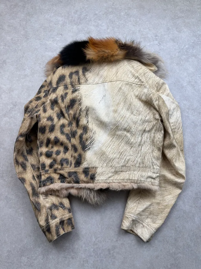 FW2001 Roberto Cavalli Fox Fur Leopard Denim Jacket - Image 4
