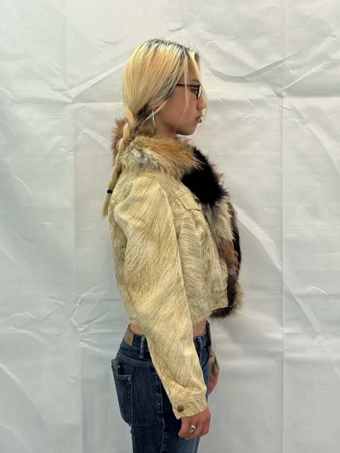 FW2001 Roberto Cavalli Fox Fur Leopard Denim Jacket - Image 5