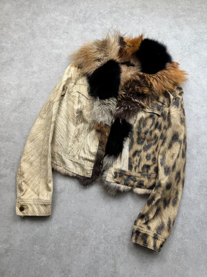 FW2001 Roberto Cavalli Fox Fur Leopard Denim Jacket - Image 6