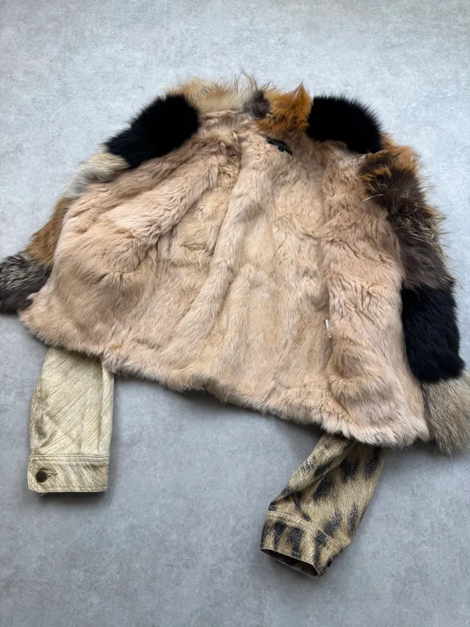 FW2001 Roberto Cavalli Fox Fur Leopard Denim Jacket - Image 7