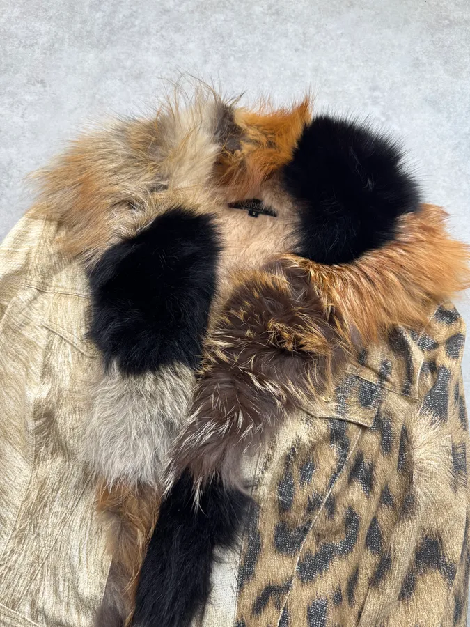 FW2001 Roberto Cavalli Fox Fur Leopard Denim Jacket - Image 8