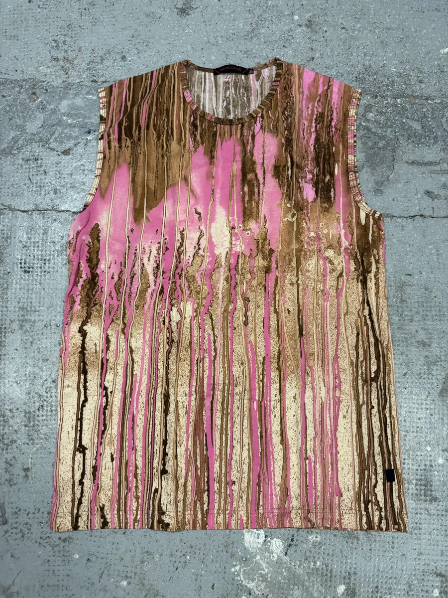 FW2001 Roberto Cavalli Pink Abstract Painted Tank Top - Image 10