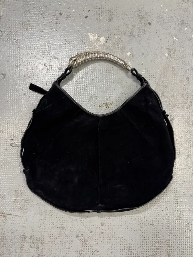 FW2001 Yves Saint Laurent Tom Ford Mombasa Metal Horn Black Suede Leather Handle Bag - Image 5