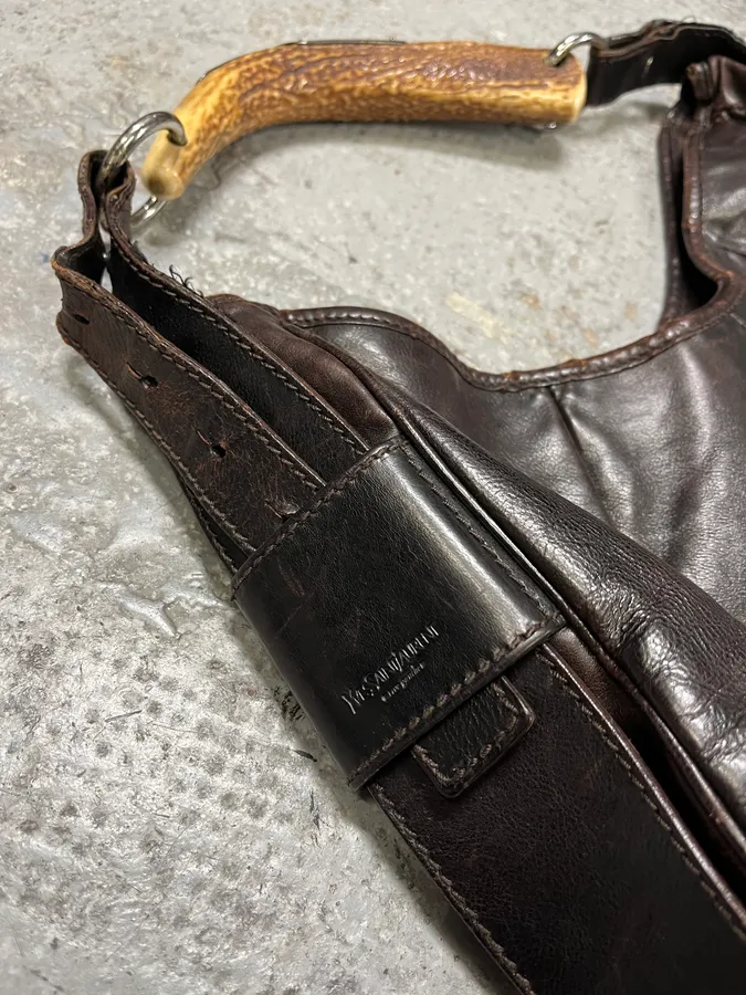 FW2001 Yves Saint Laurent Tom Ford Mombasa Organic Horn Handle Dark Brown Leather Bag - Image 3