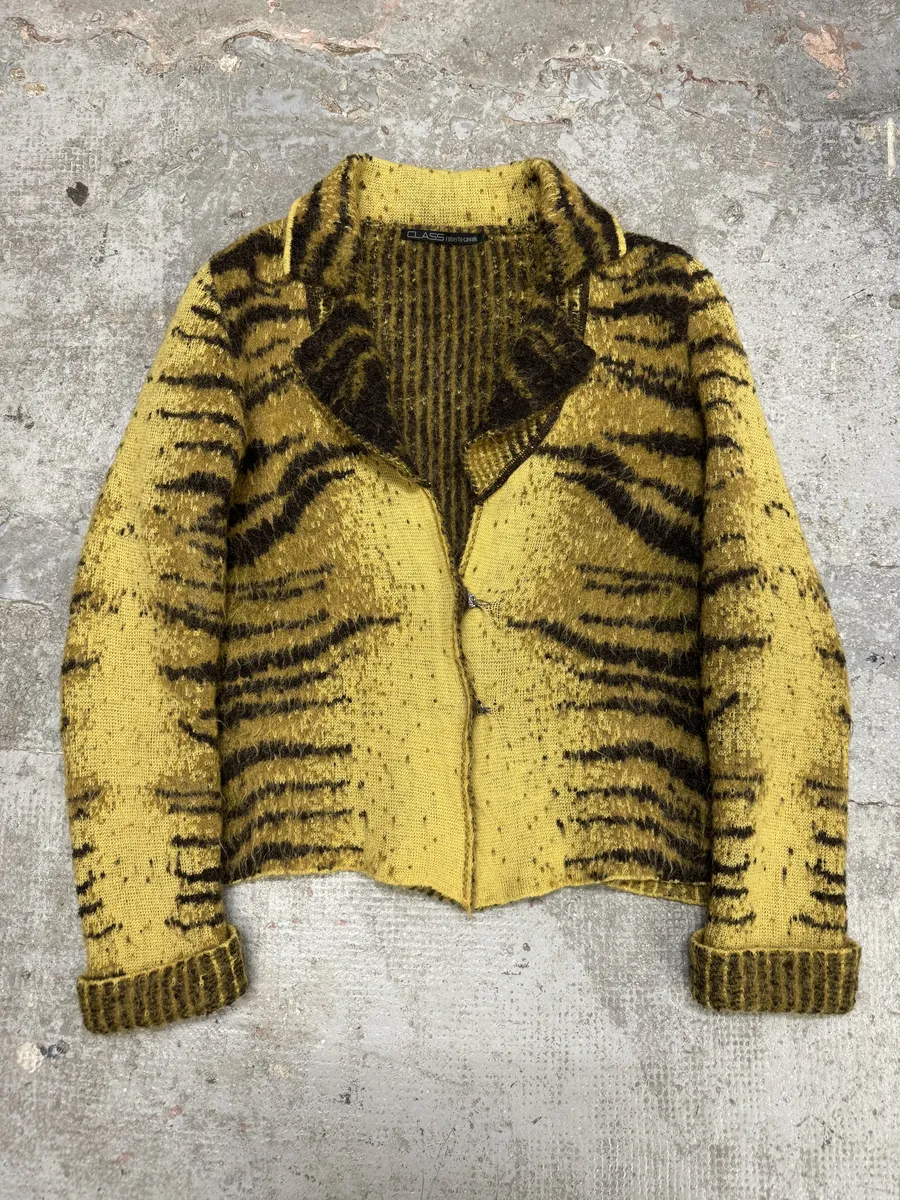 FW2002 Cavalli Safari Yellow Tiger Wool Mohair Cardigan