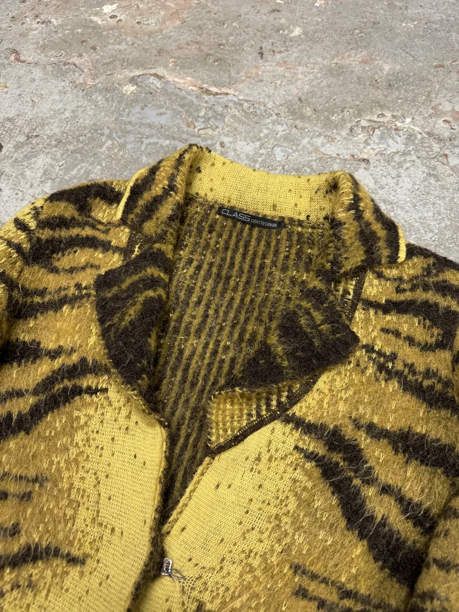 FW2002 Cavalli Safari Yellow Tiger Wool Mohair Cardigan - Image 5