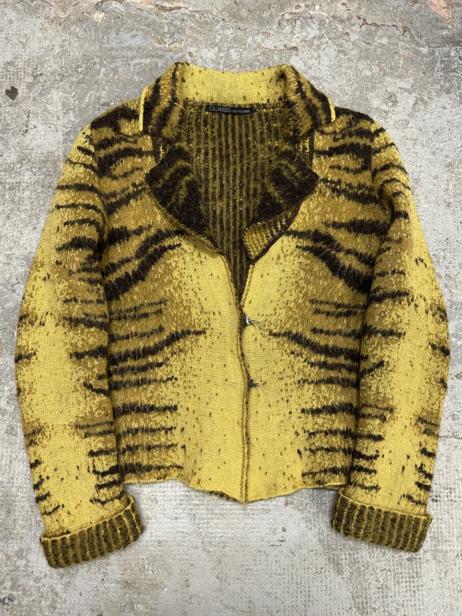 FW2002 Cavalli Safari Yellow Tiger Wool Mohair Cardigan - Image 6