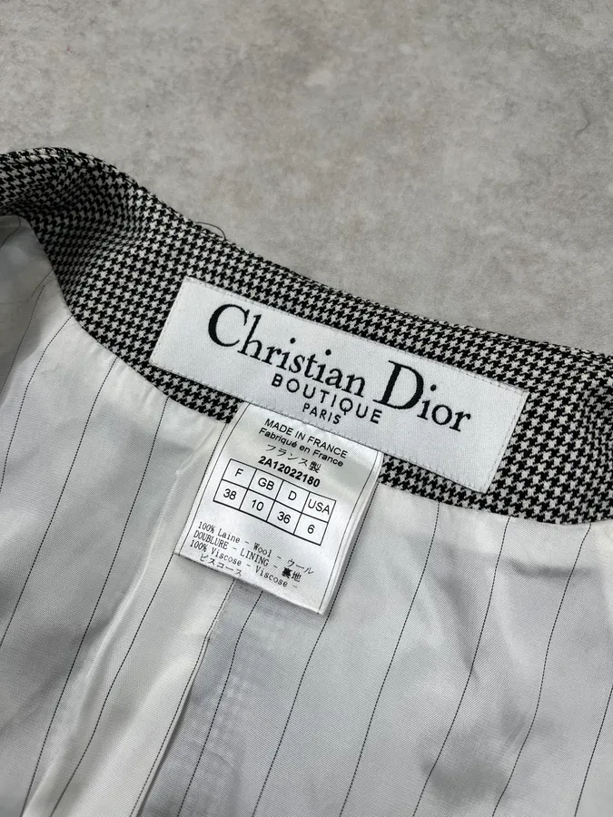 FW2002 Christian Dior Checkered Wool & Leather White Jacket by Galliano - Image 10