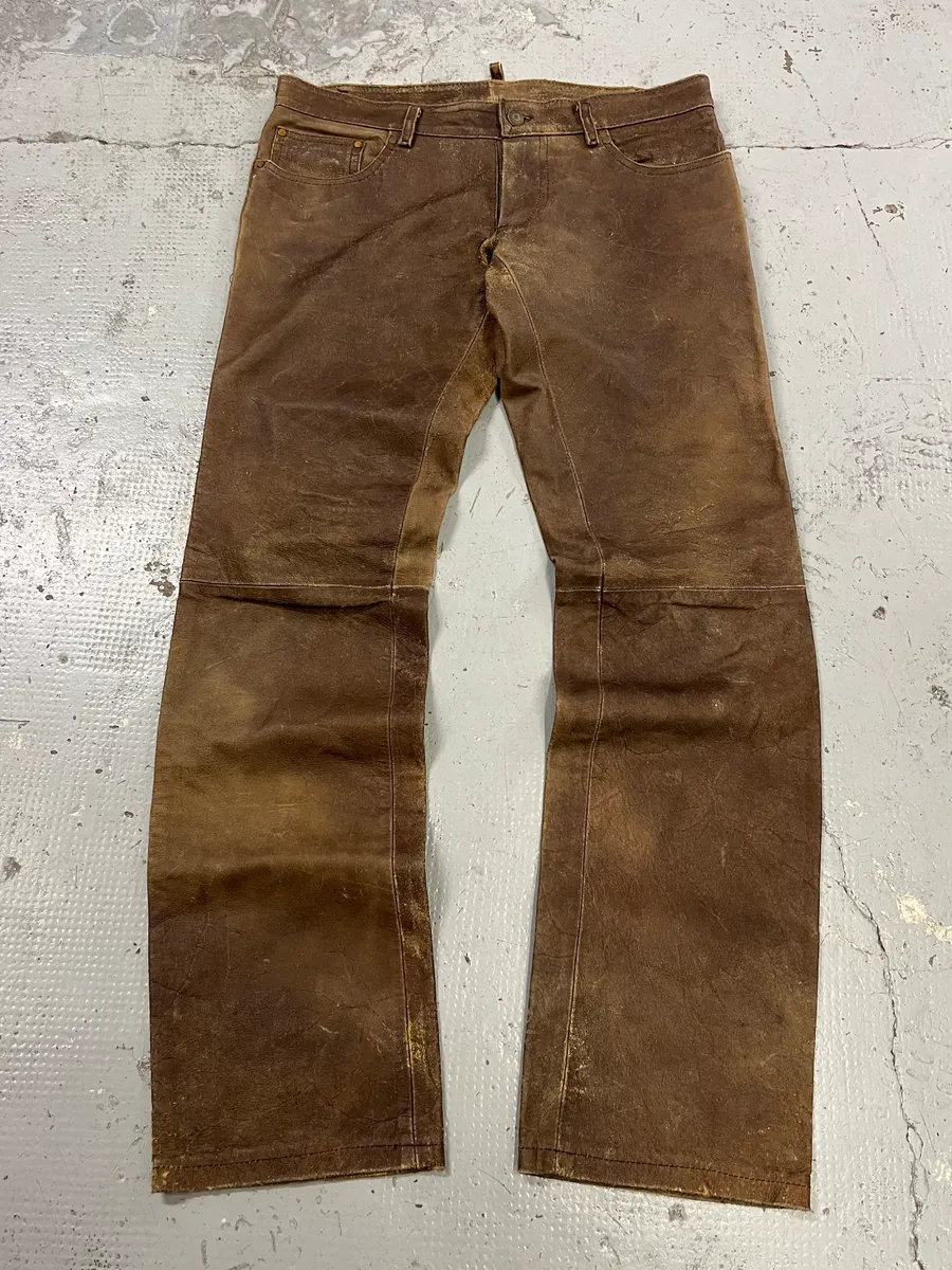 FW2002 Dsquared2 Brown Leather Eroded Pants