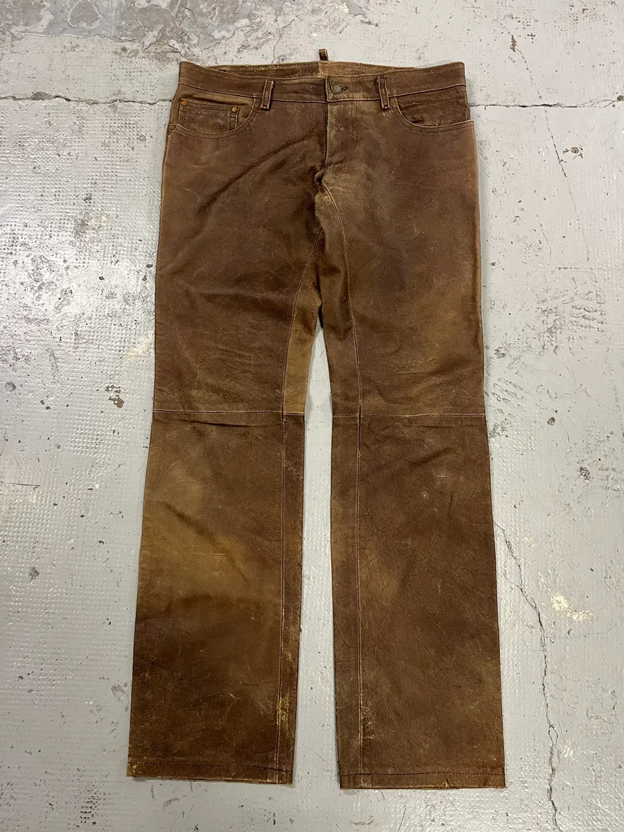 FW2002 Dsquared2 Brown Leather Eroded Pants - Image 5
