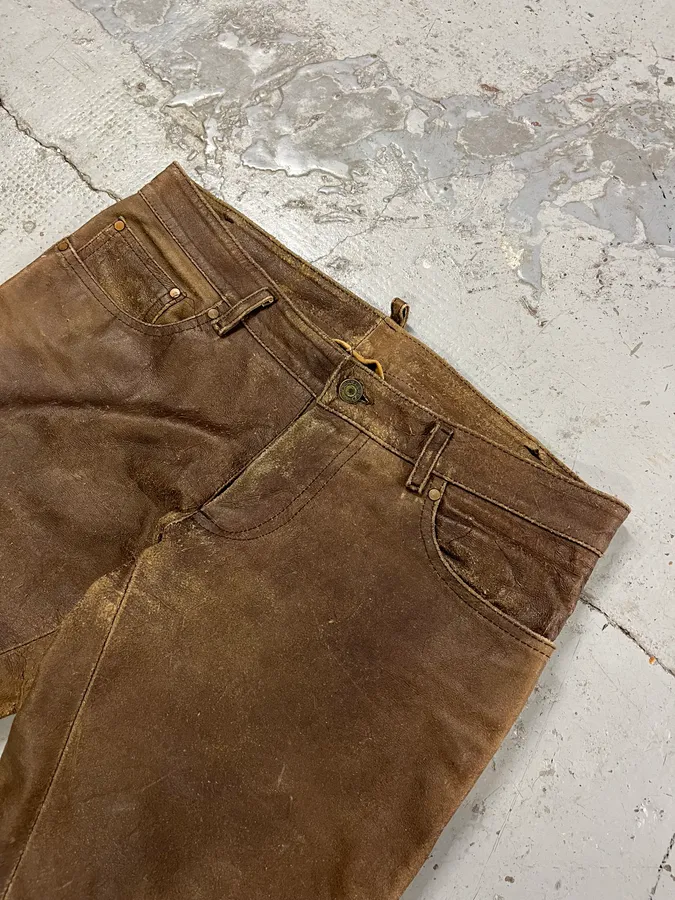FW2002 Dsquared2 Brown Leather Eroded Pants - Image 6