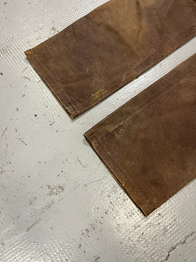 FW2002 Dsquared2 Brown Leather Eroded Pants - Image 7