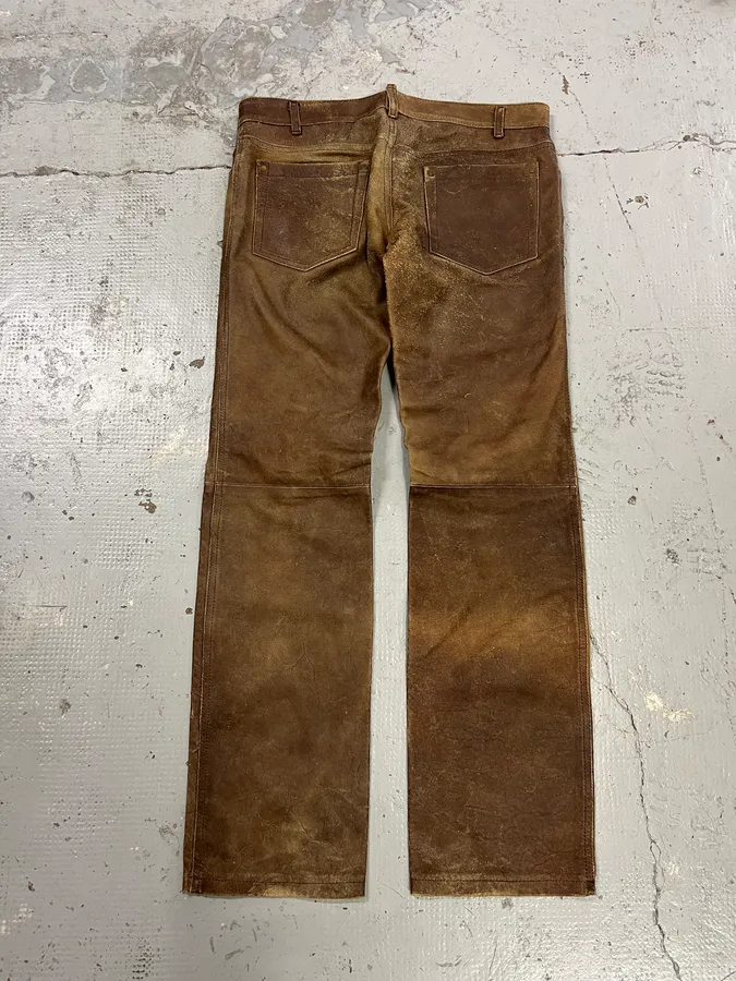 FW2002 Dsquared2 Brown Leather Eroded Pants - Image 8