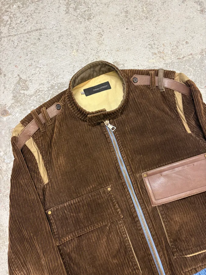 FW2002 Dsquared2 Brown Velvet Cargo Utility Zip Jacket - Image 5