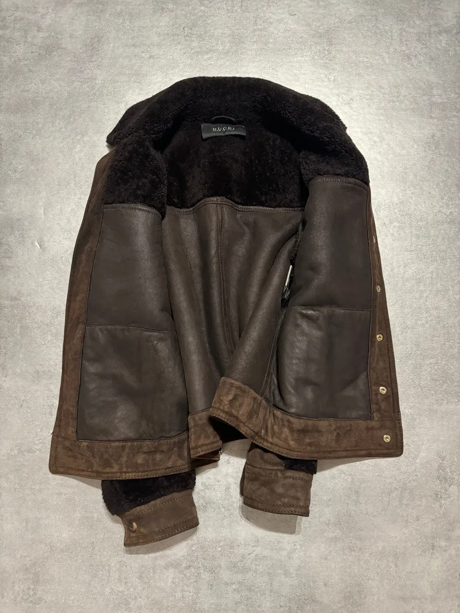 FW2002 Gucci Brown Shearling Lamb Fur Italian Leather Jacket - Image 7