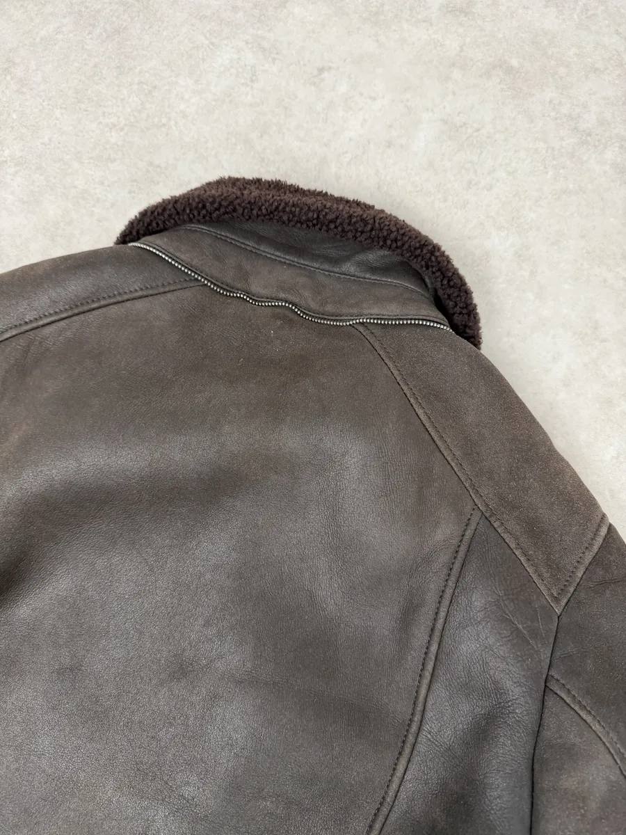 FW2002 Gucci Shearling Lamb Fur Brown Premium Leather Jacket - Image 7