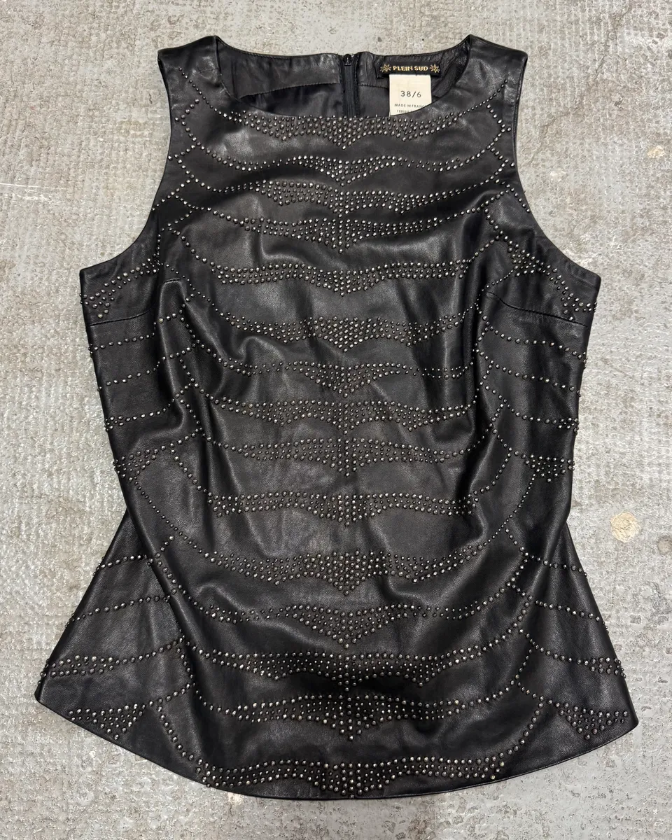 FW2002 Plein Sud Embellished Rock Leather Tank Top - Image 3